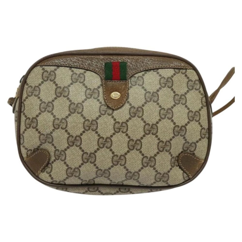GUCCI GG Supreme Web Sherry Line Bag PVC Beige Gold - Picture 2 of 15